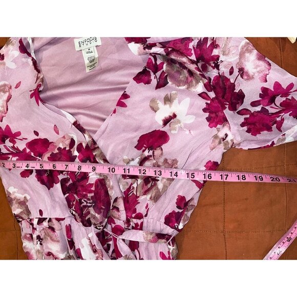 NWT En Focus Studio Pink & Burgundy Floral Wrap V Neck Women's Midi Dress Size 6 - Picture 6 of 7